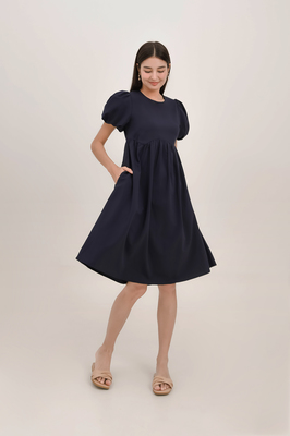 Jamia Puff Sleeve Pocket Midi Dress