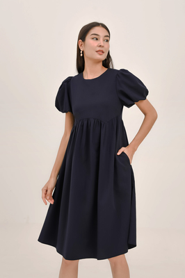 Jamia Puff Sleeve Pocket Midi Dress