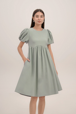 Jamia Puff Sleeve Pocket Midi Dress