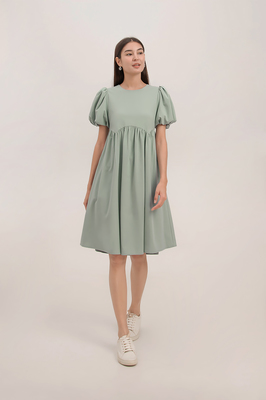 Jamia Puff Sleeve Pocket Midi Dress