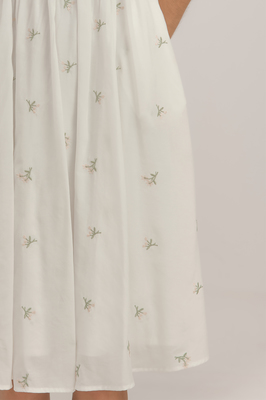 Aster Ruched Embroidered Midi Dress