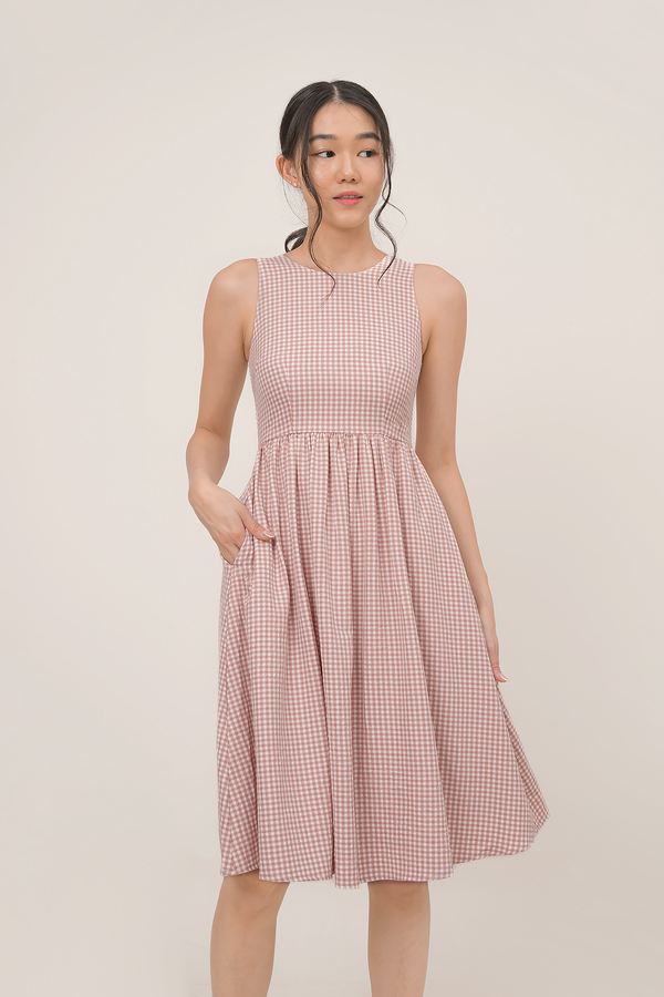 Kaesie Gingham Pocket Midi Dress