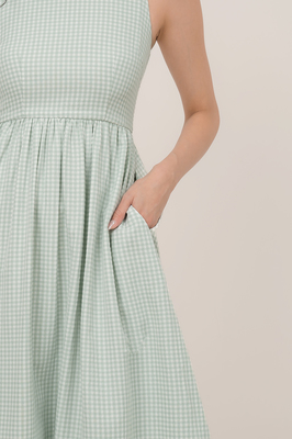 Kaesie Gingham Pocket Midi Dress