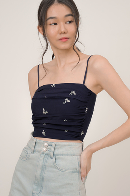 Aster Ruched Embroidered Top