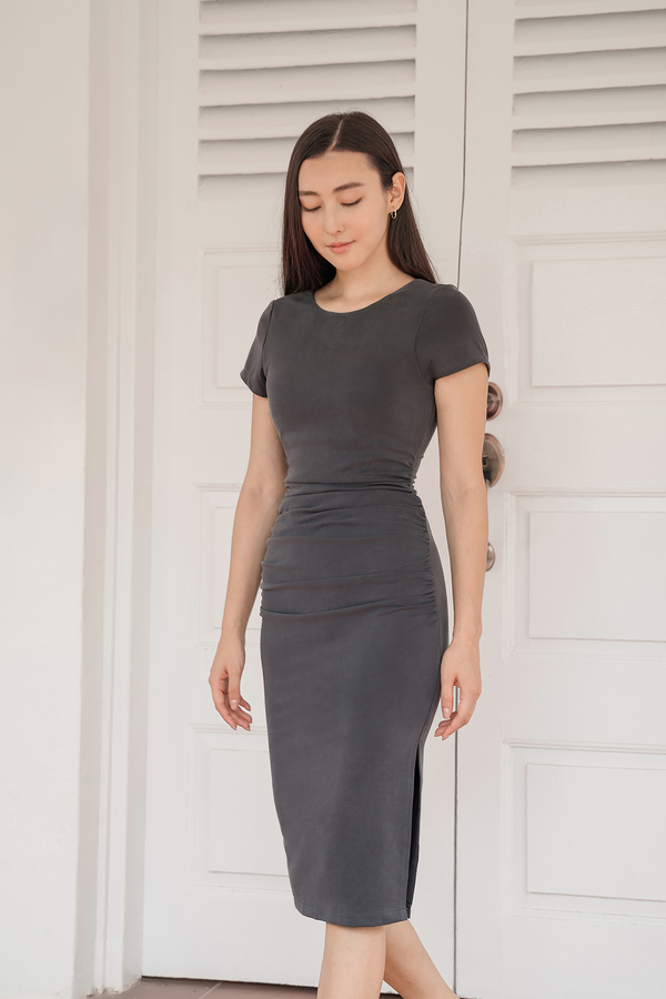 Carter Padded Sleeve Midi Dress