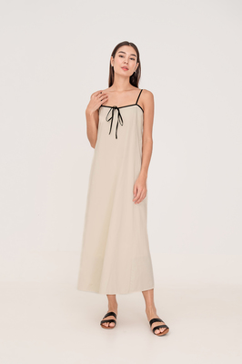 Noir Contrast Ribbon Maxi Dress