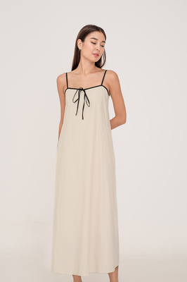 Noir Contrast Ribbon Maxi Dress