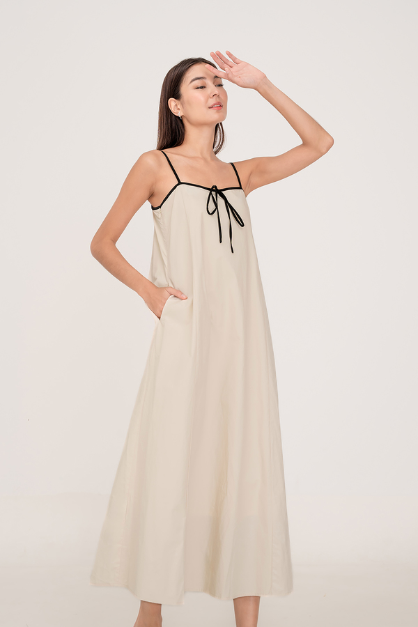 Noir Contrast Ribbon Maxi Dress