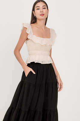 Calla Broderie Tiered Maxi Skirt