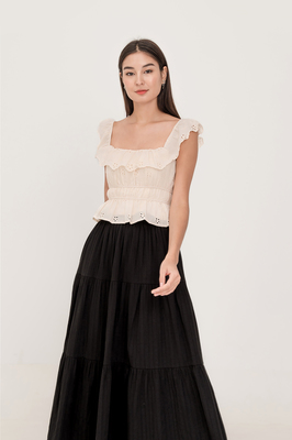 Calla Broderie Tiered Maxi Skirt