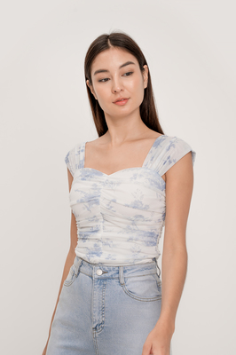 Wallpaper Mesh Ruched Top