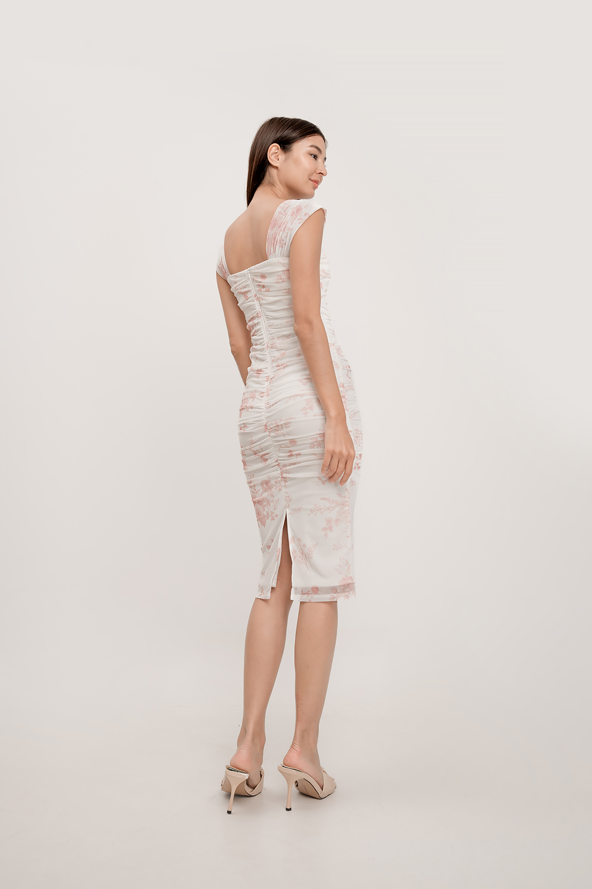 Fayth Wallpaper Mesh Ruched Dress