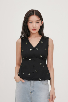 Thyme Embroidered V Neck Top