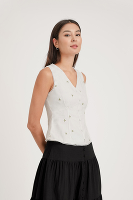 Thyme Embroidered V Neck Top