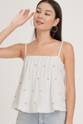 Thyme Embroidered Pleated Top