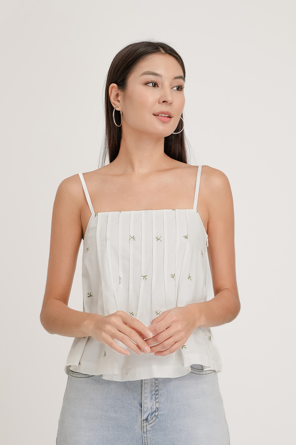 Thyme Embroidered Pleated Top