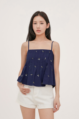 Thyme Embroidered Pleated Top