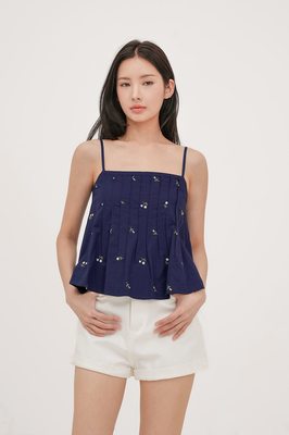 Thyme Embroidered Pleated Top