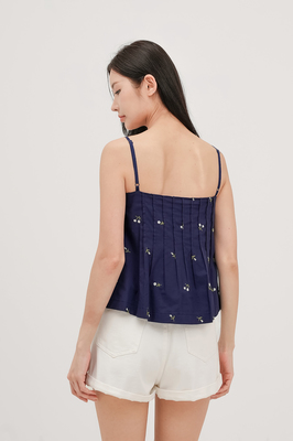 Thyme Embroidered Pleated Top