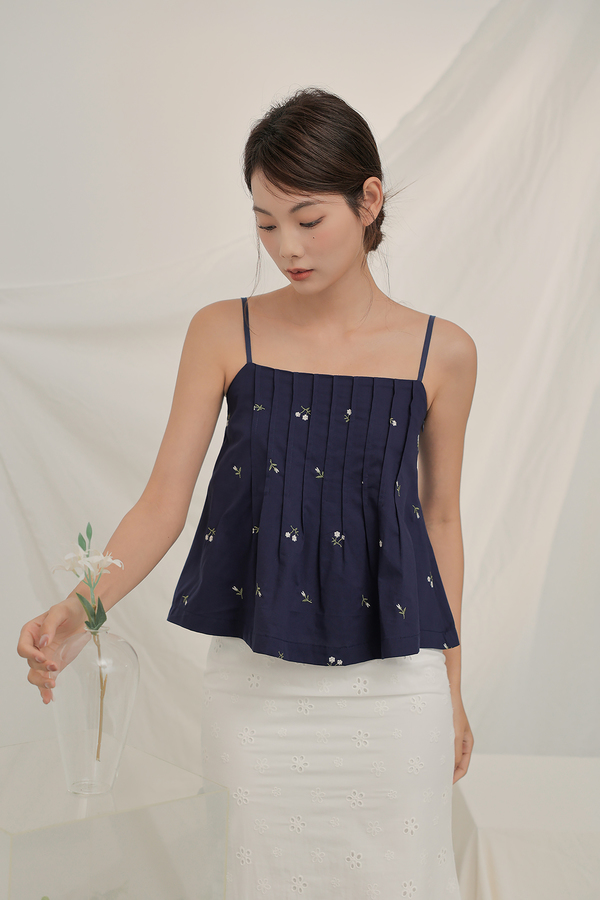 Thyme Embroidered Pleated Top