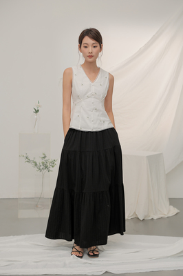 Calla Broderie Tiered Maxi Skirt