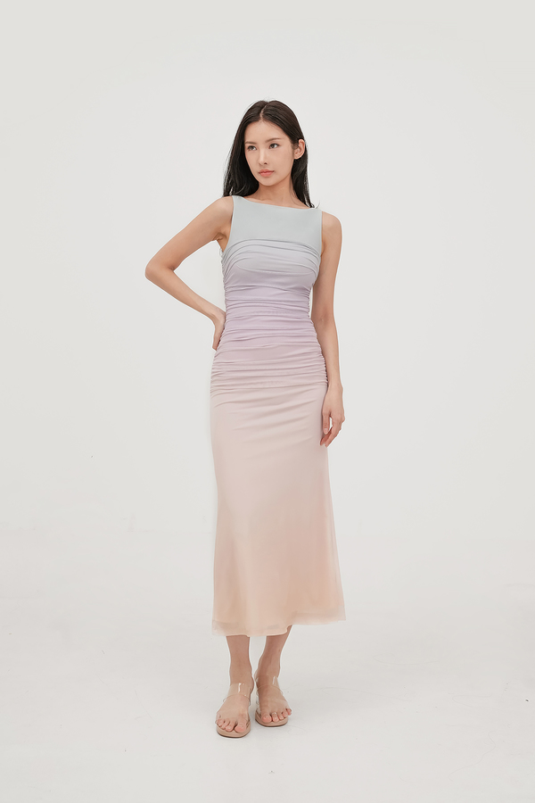 Paradise Mesh Ruched Maxi Dress