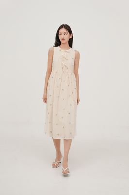 Solstice Embroidered Ribbon Midi Dress