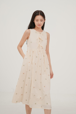 Solstice Embroidered Ribbon Midi Dress