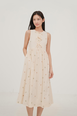 Solstice Embroidered Ribbon Midi Dress