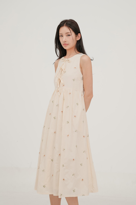 Solstice Embroidered Ribbon Midi Dress