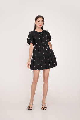 Solstice Embroidered Ribbon Sleeve Dress