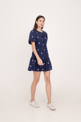 Solstice Embroidered Ribbon Sleeve Dress