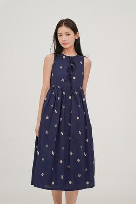 Solstice Embroidered Ribbon Midi Dress