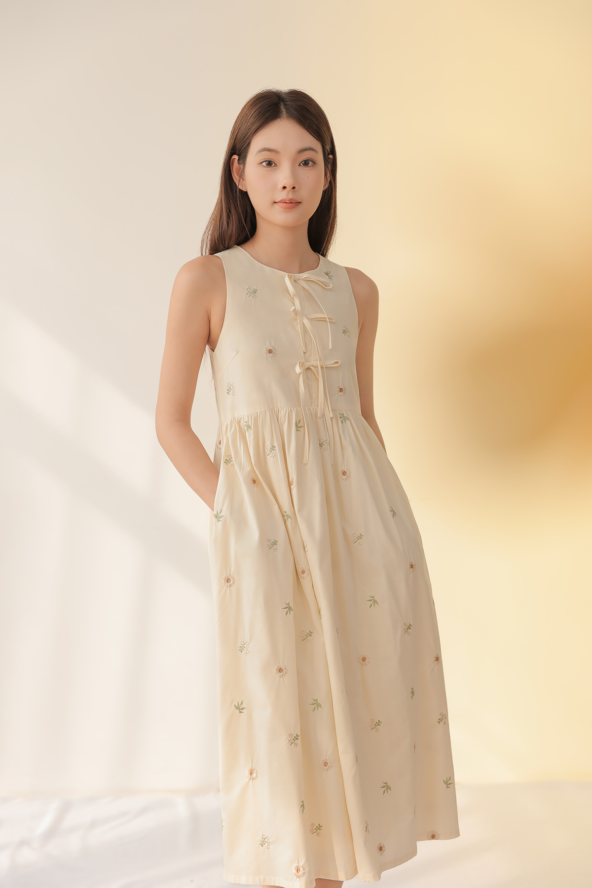 Fayth  Solstice Embroidered Ribbon Midi Dress