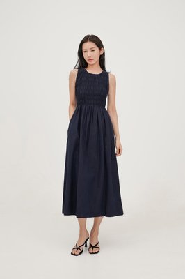 Lucie Shirred Midi Dress