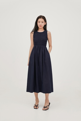 Lucie Shirred Midi Dress