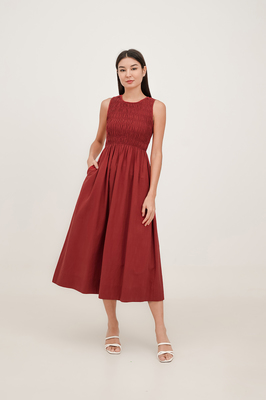 Lucie Shirred Midi Dress