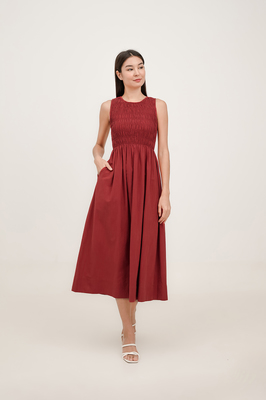 Lucie Shirred Midi Dress