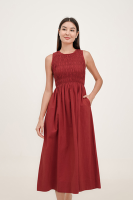 Lucie Shirred Midi Dress