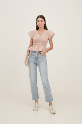 Jade Flutter Shirred Top