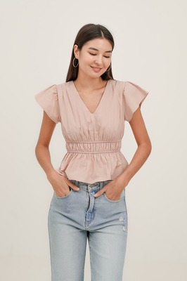 Jade Flutter Shirred Top