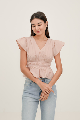 Jade Flutter Shirred Top