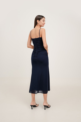 Jodette Mesh Ruched Maxi Dress