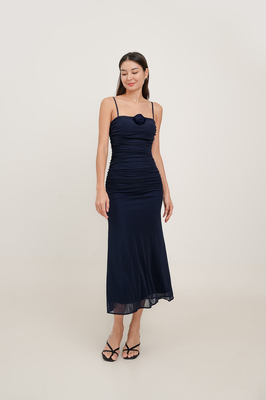 Jodette Mesh Ruched Maxi Dress