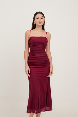 Jodette Mesh Ruched Maxi Dress