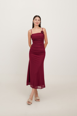 Jodette Mesh Ruched Maxi Dress