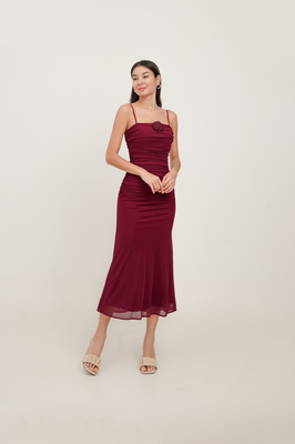 Jodette Mesh Ruched Maxi Dress