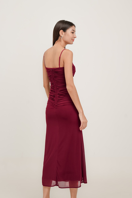 Jodette Mesh Ruched Maxi Dress