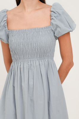 Esmie Shirred Puff Sleeve Midi Dress