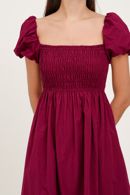 Esmie Shirred Puff Sleeve Midi Dress